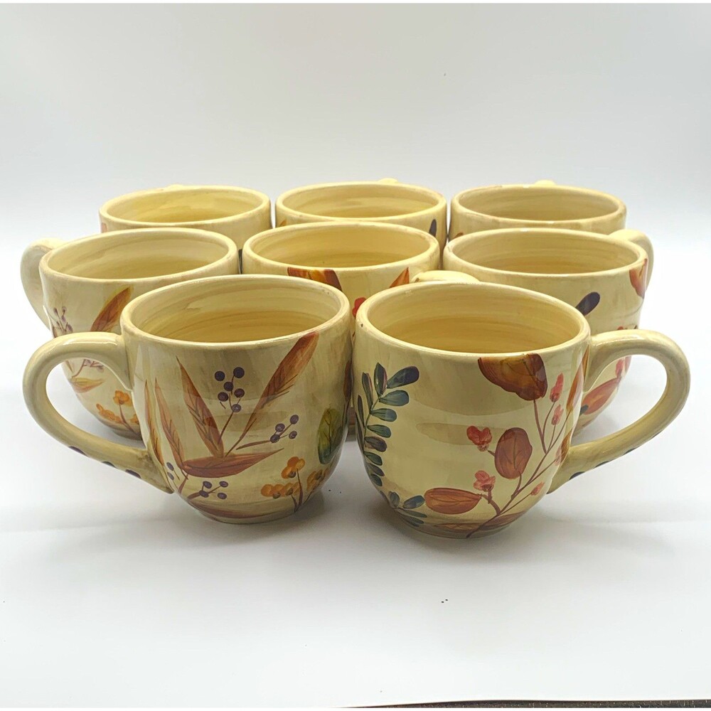 Home Trends Sylvan Sprigs Floral Botanical Stoneware 8 Coffee Mugs Discontinued